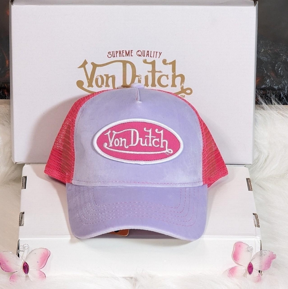 Authentic Von Dutch Bubblegum lavender velvet Trucker Hat